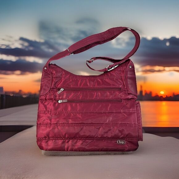 Lug Handbags - Lug Cable Car Cranberry Wine Bag Purse Quilted Adjustable Crossbody Hobo Zip Poc